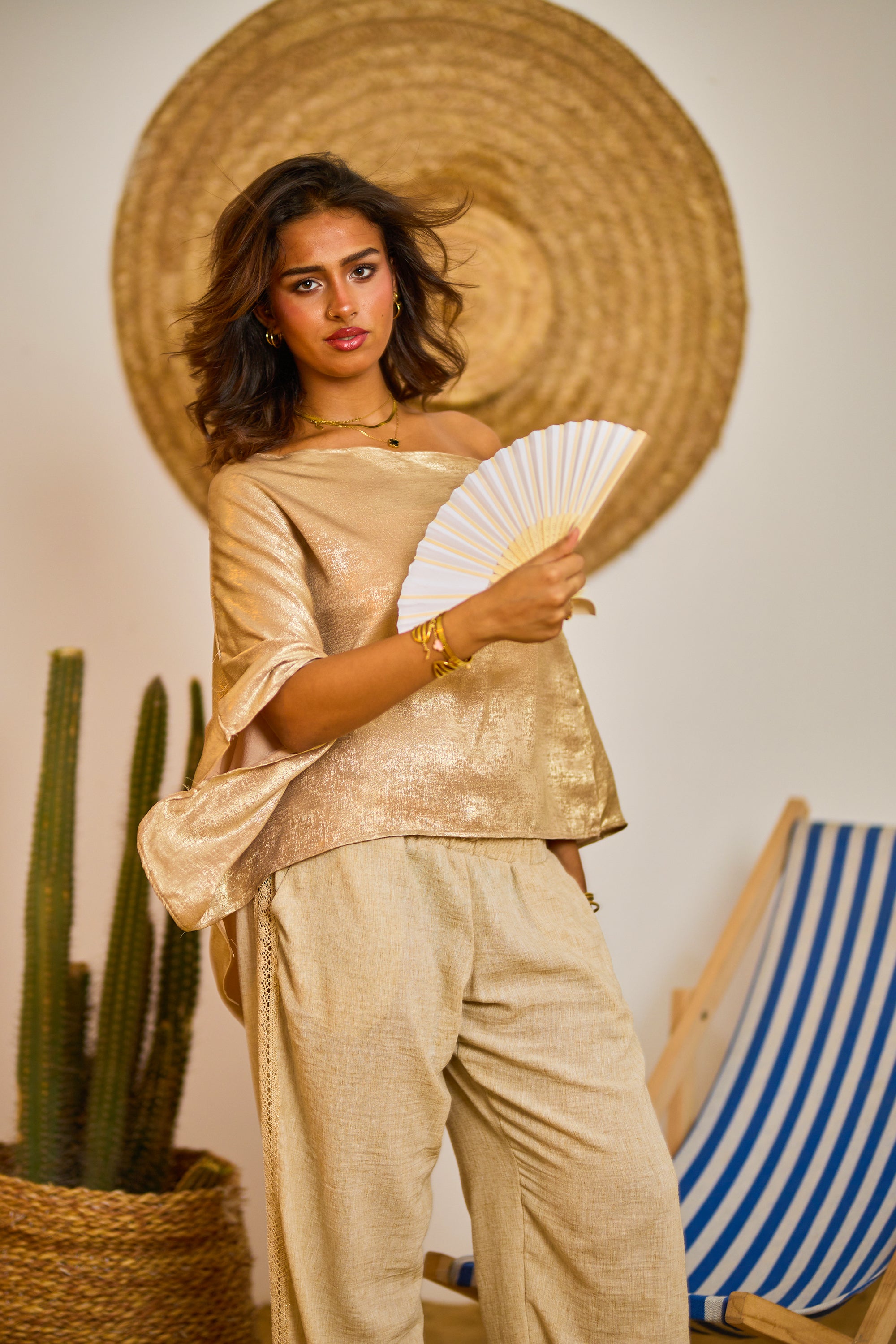 Shimmer Gold Off Shoulder Shawl