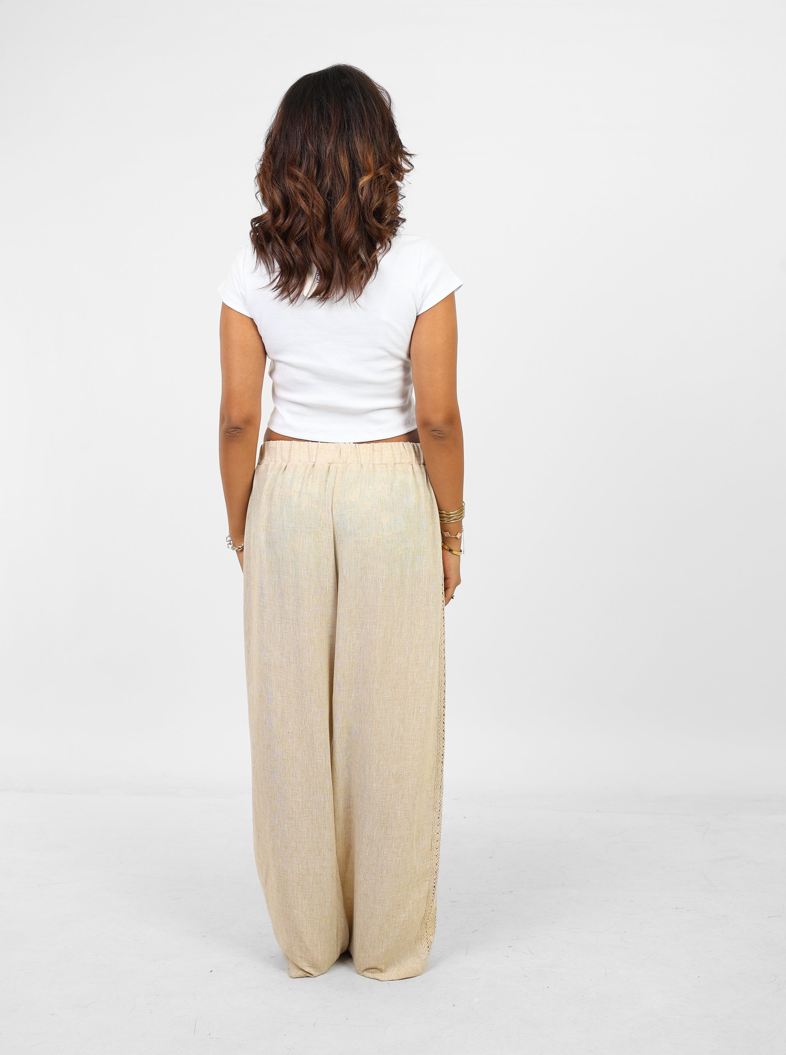 Sand Linin Pants with Elegant Golden Strap