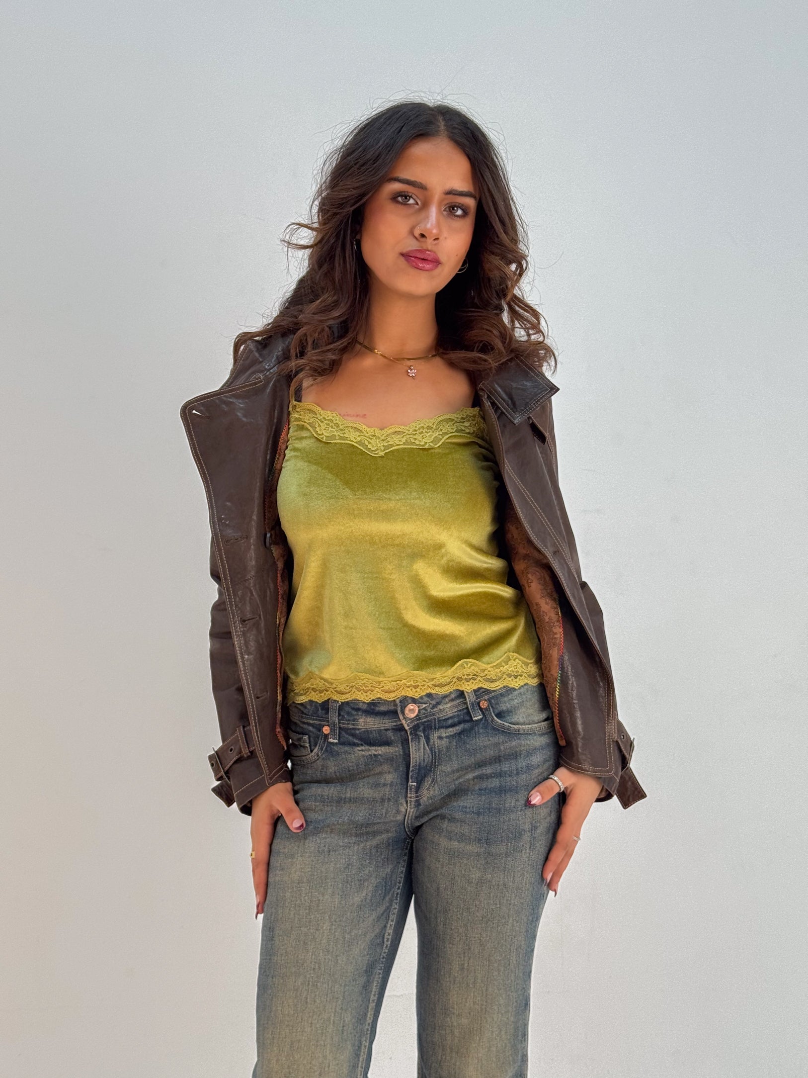 Bruttle Golden Khaki Velvet Top