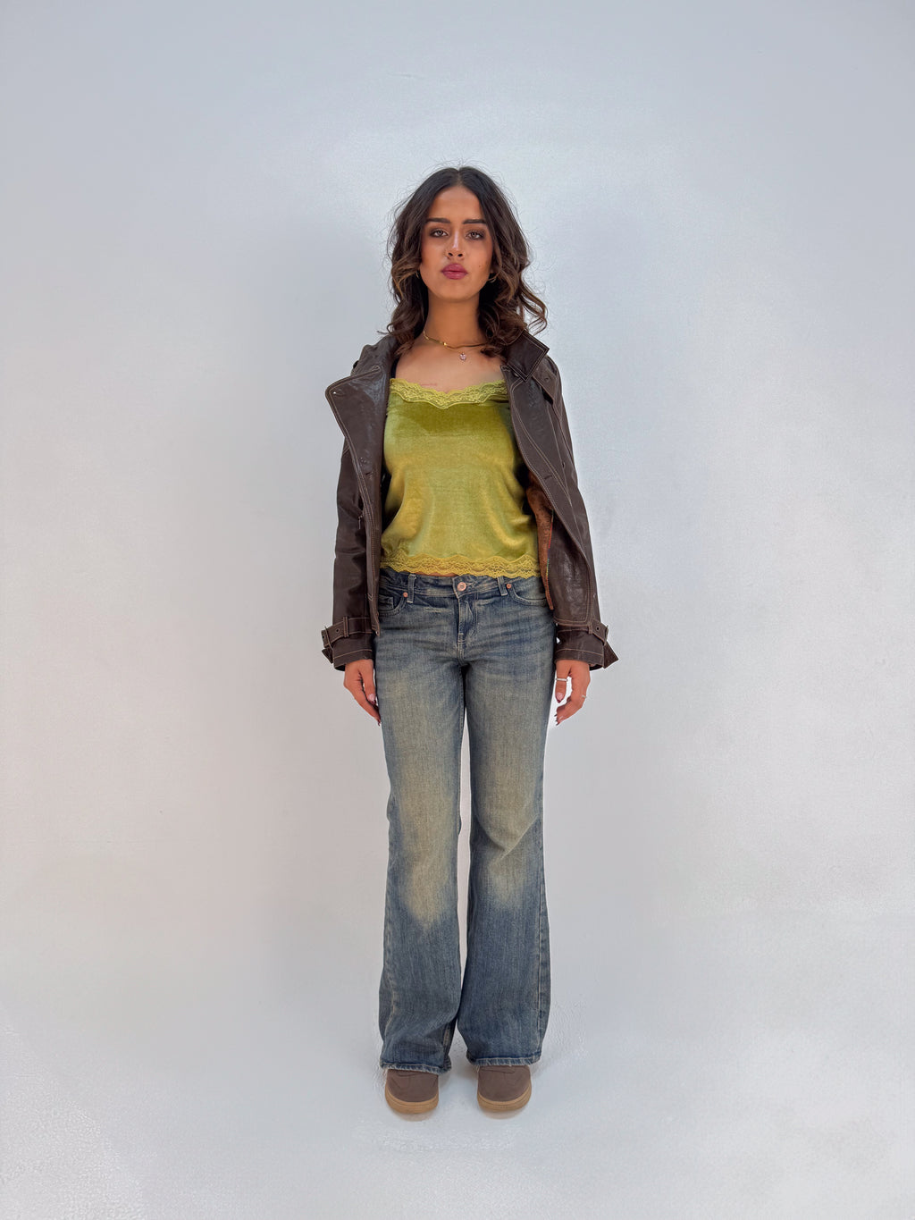 Bruttle Golden Khaki Velvet Top