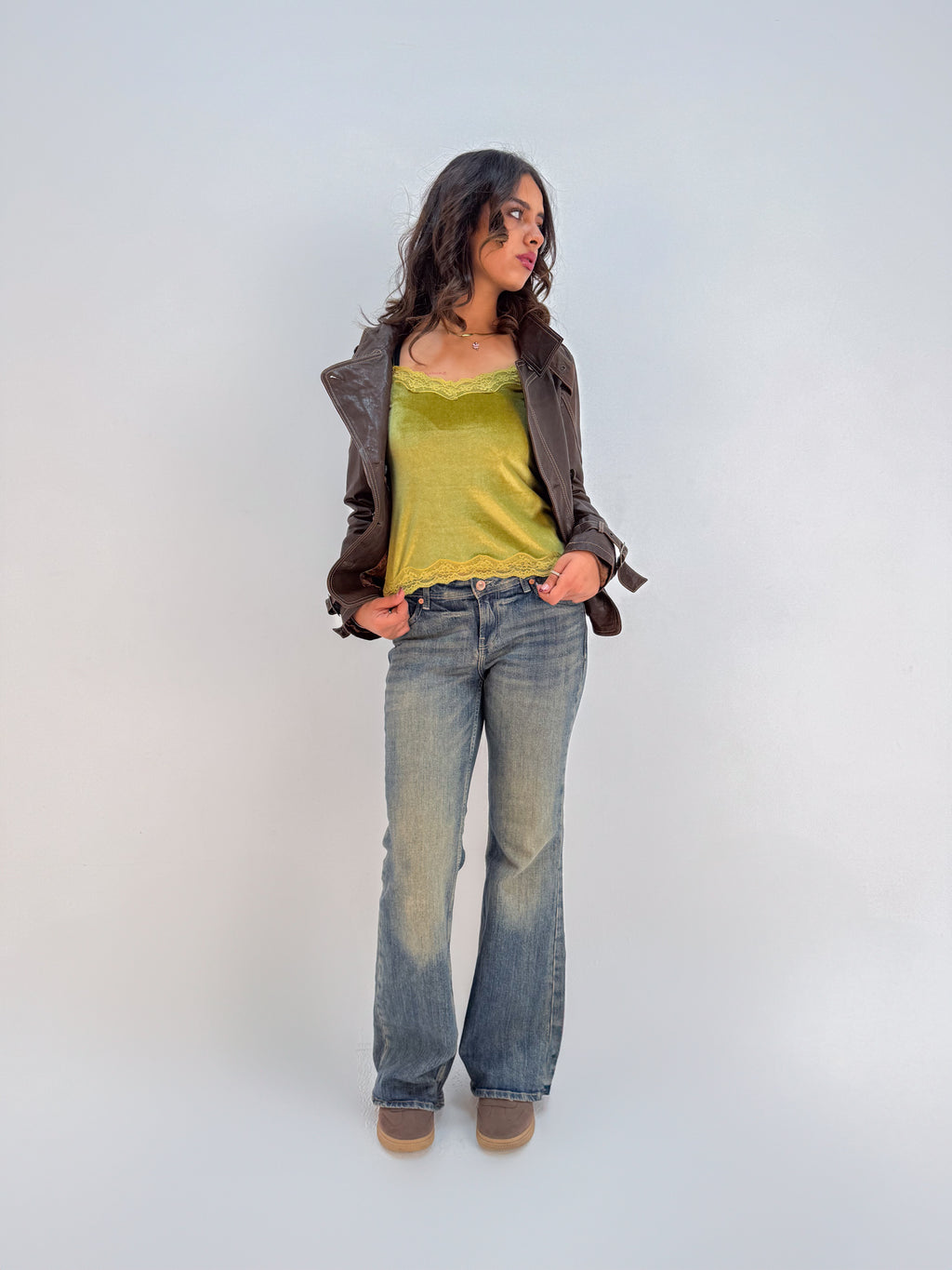 Bruttle Golden Khaki Velvet Top