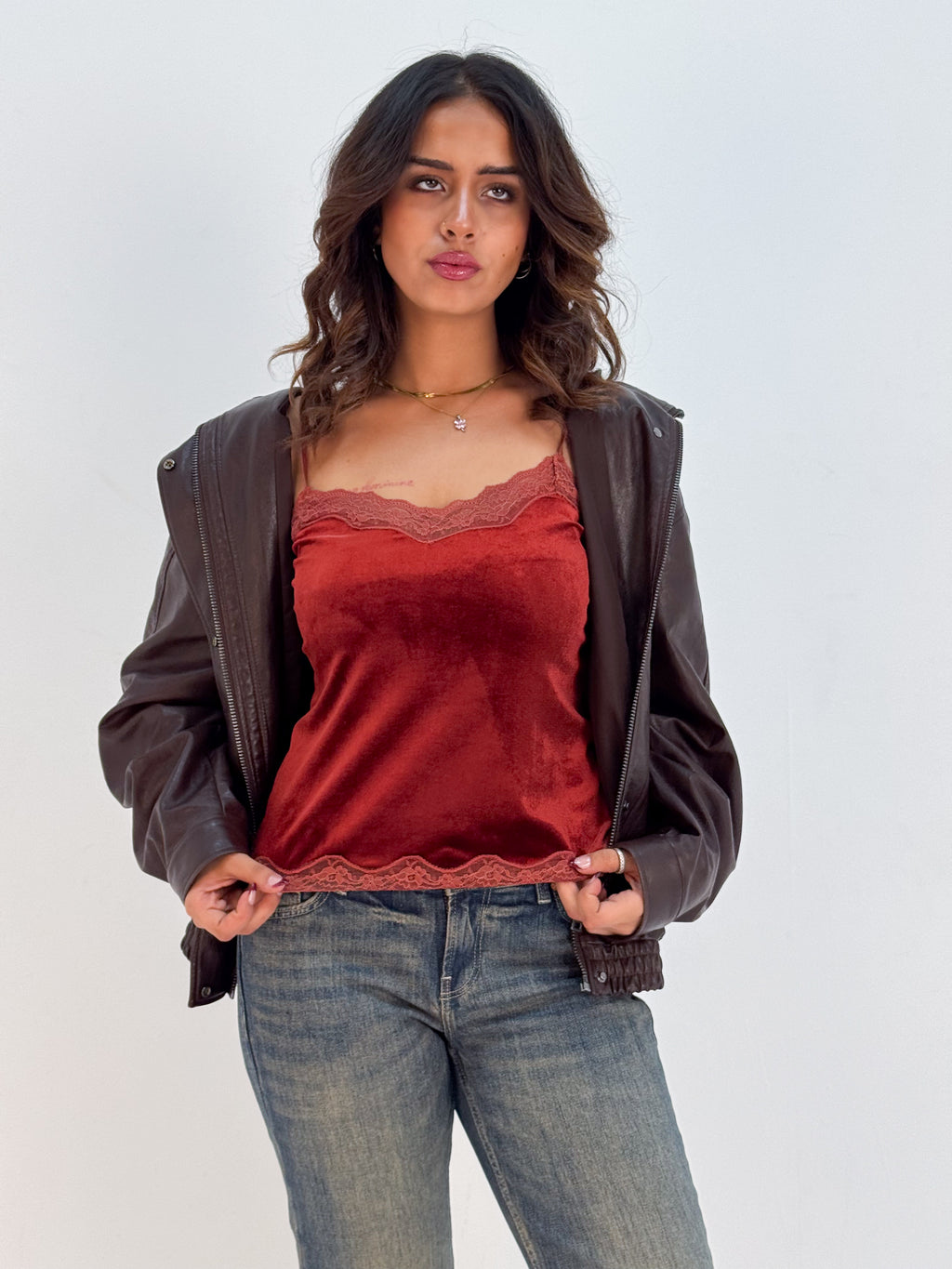 Bruttle Copper Brown Velvet Top