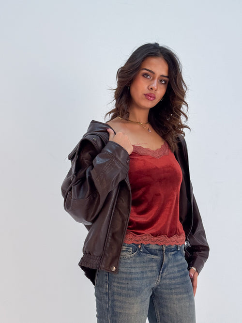 Bruttle Copper Brown Velvet Top