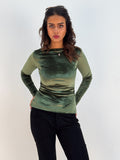 Long Sleeve Forest Green Sabrina Velvet Top