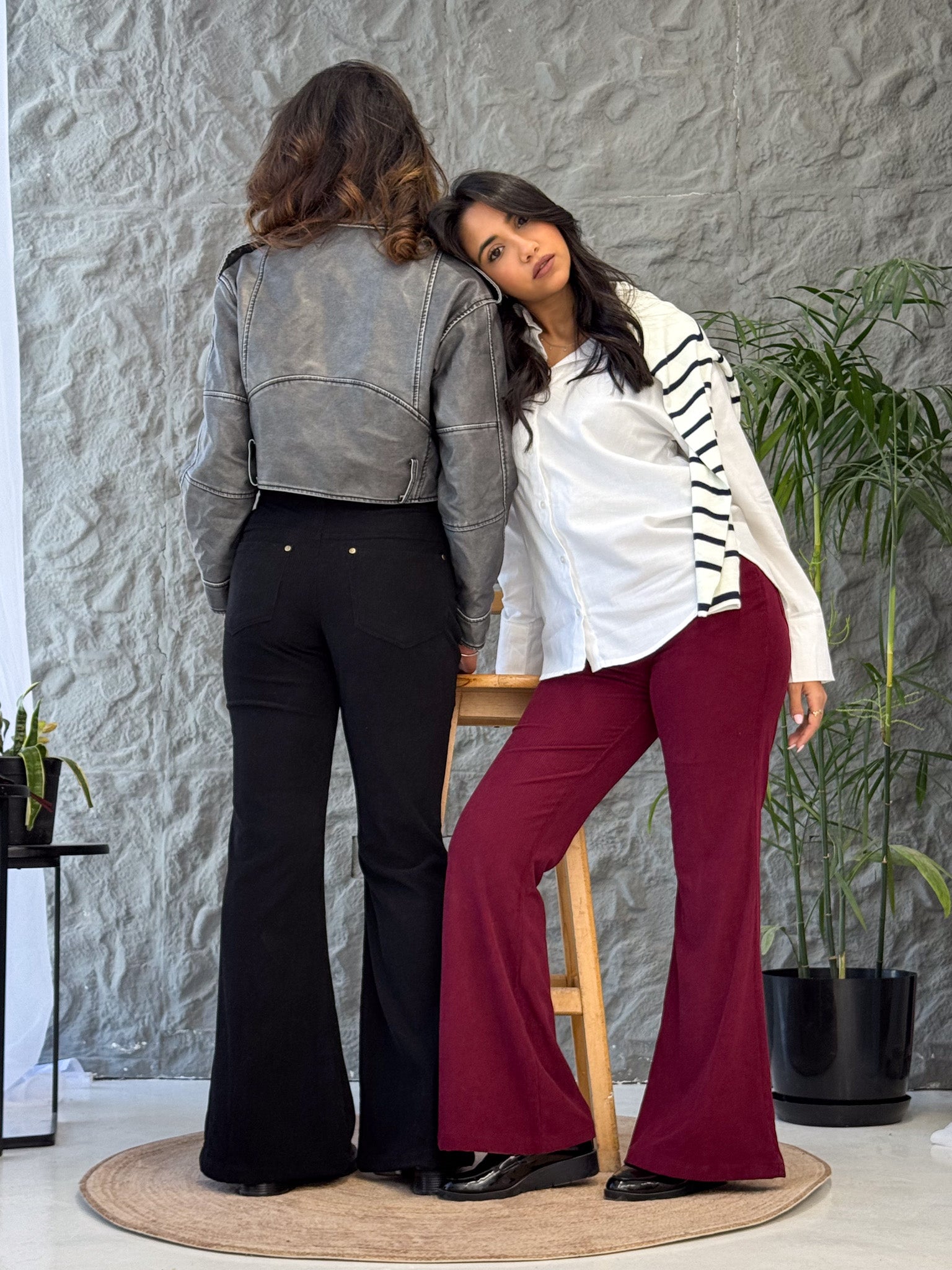 Soft Burgundy Flared Velvet - Pants