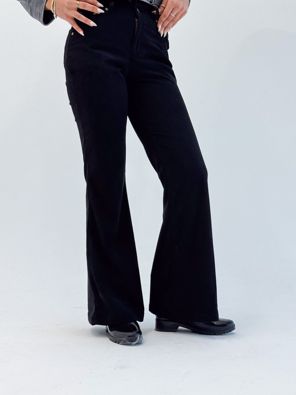 Soft Black Flared Velvet - Pants