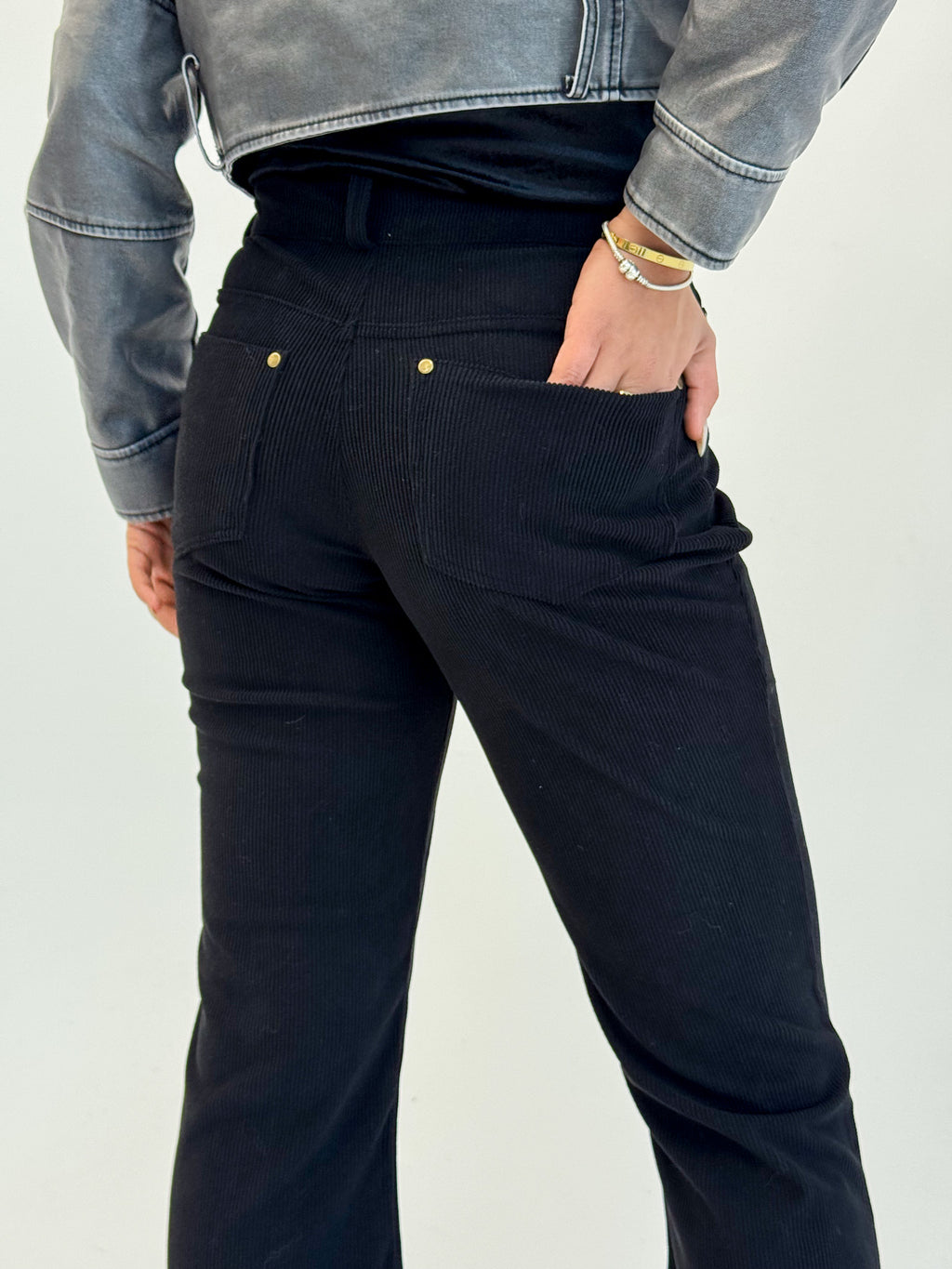 Soft Black Flared Velvet - Pants