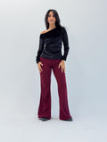 Soft Burgundy Flared Velvet - Pants