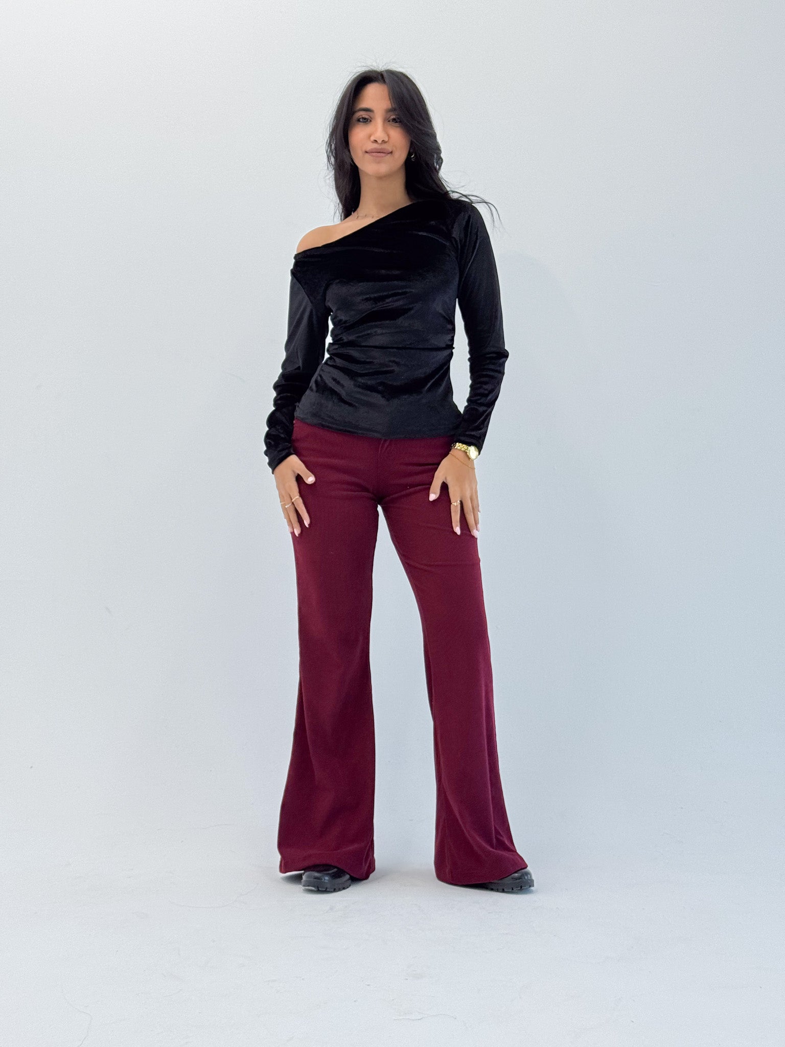 Soft Burgundy Flared Velvet - Pants