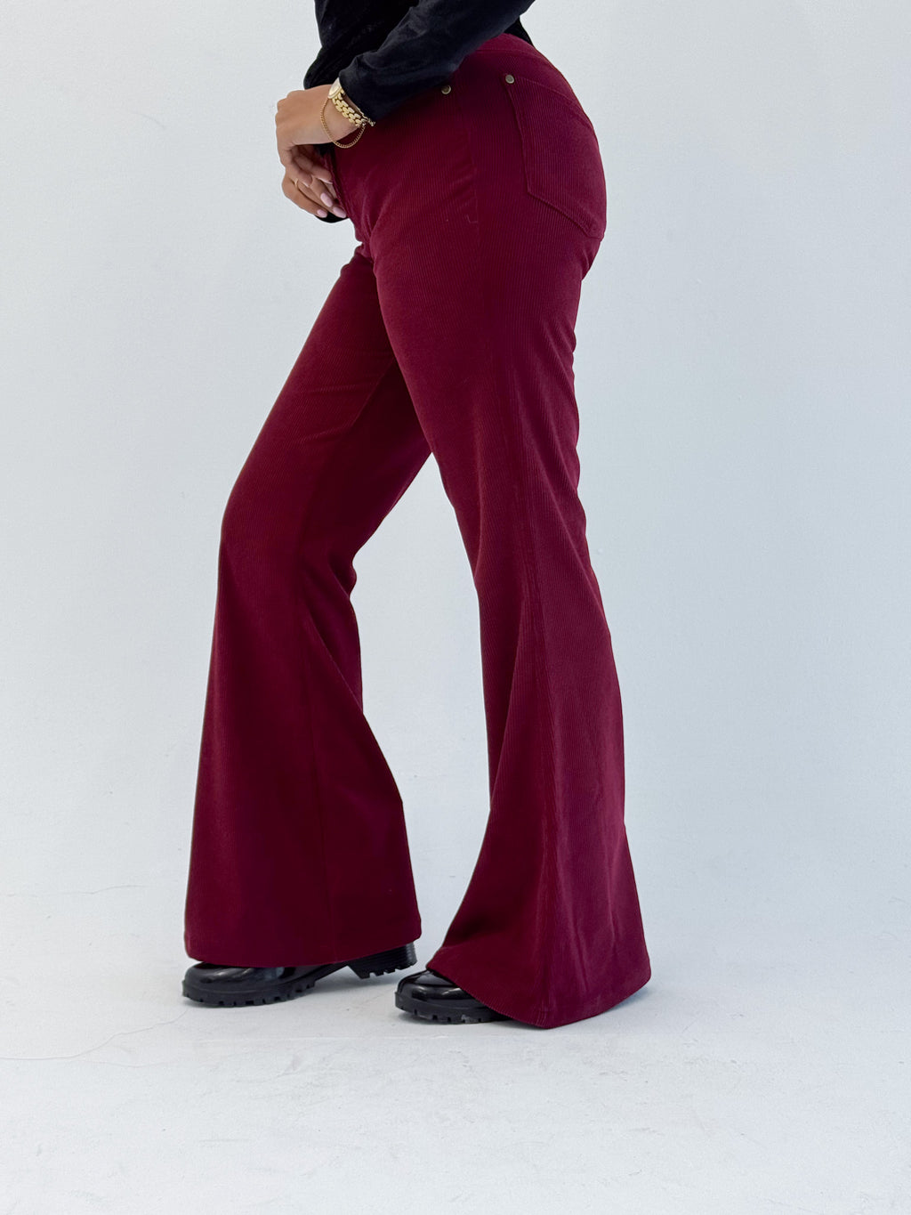 Soft Burgundy Flared Velvet - Pants