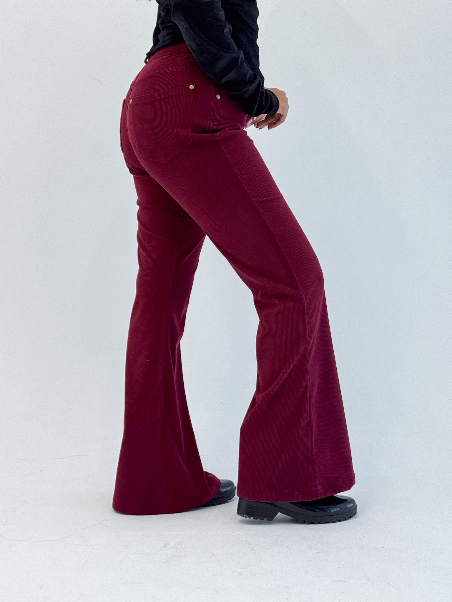 Soft Burgundy Flared Velvet - Pants