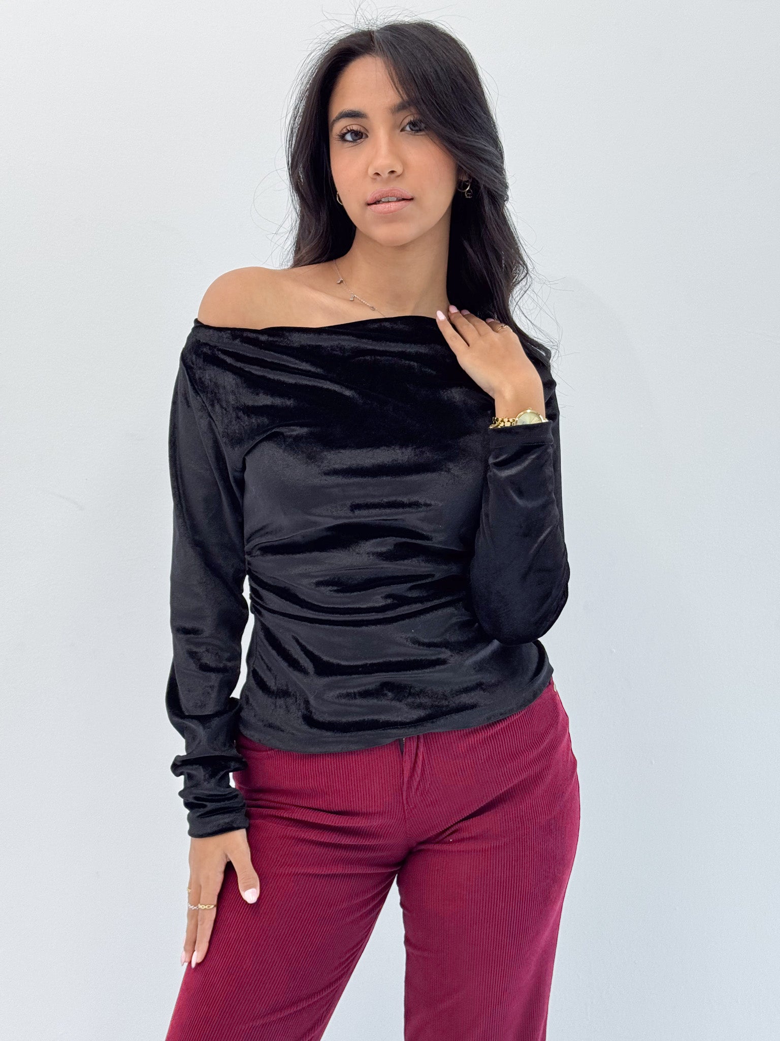 Soft Burgundy Flared Velvet - Pants