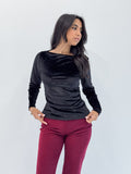 Long Sleeve Black Sabrina Velvet Top