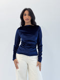 Long Sleeve Midnight Navy Sabrina Velvet Top