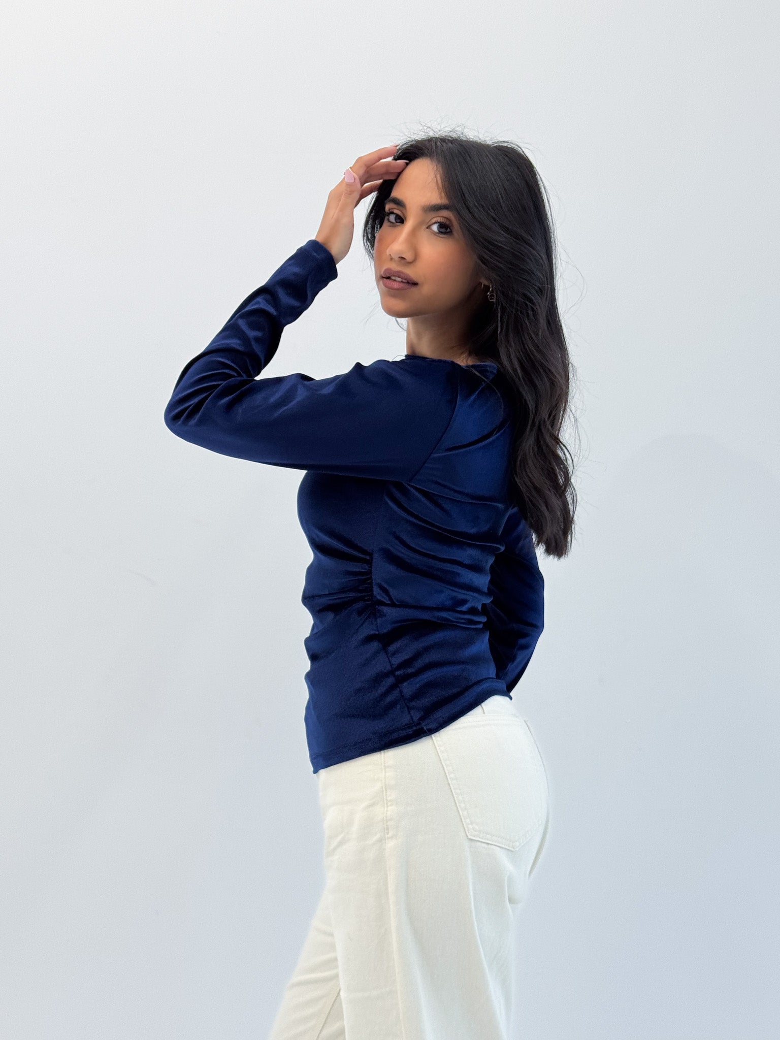 Long Sleeve Midnight Navy Sabrina Velvet Top