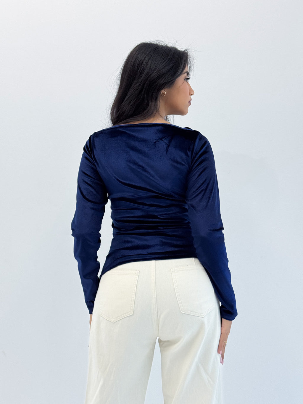 Long Sleeve Midnight Navy Sabrina Velvet Top