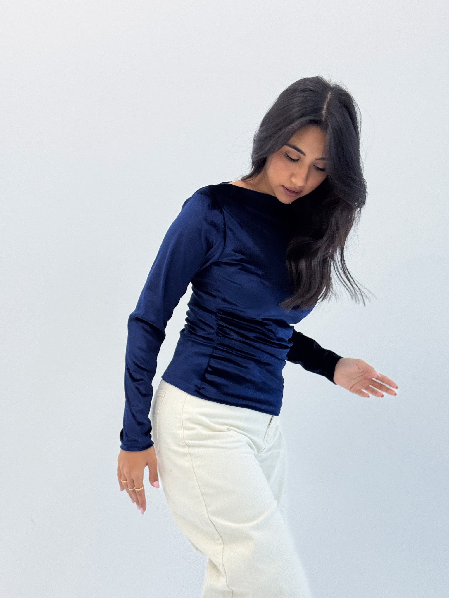 Long Sleeve Midnight Navy Sabrina Velvet Top