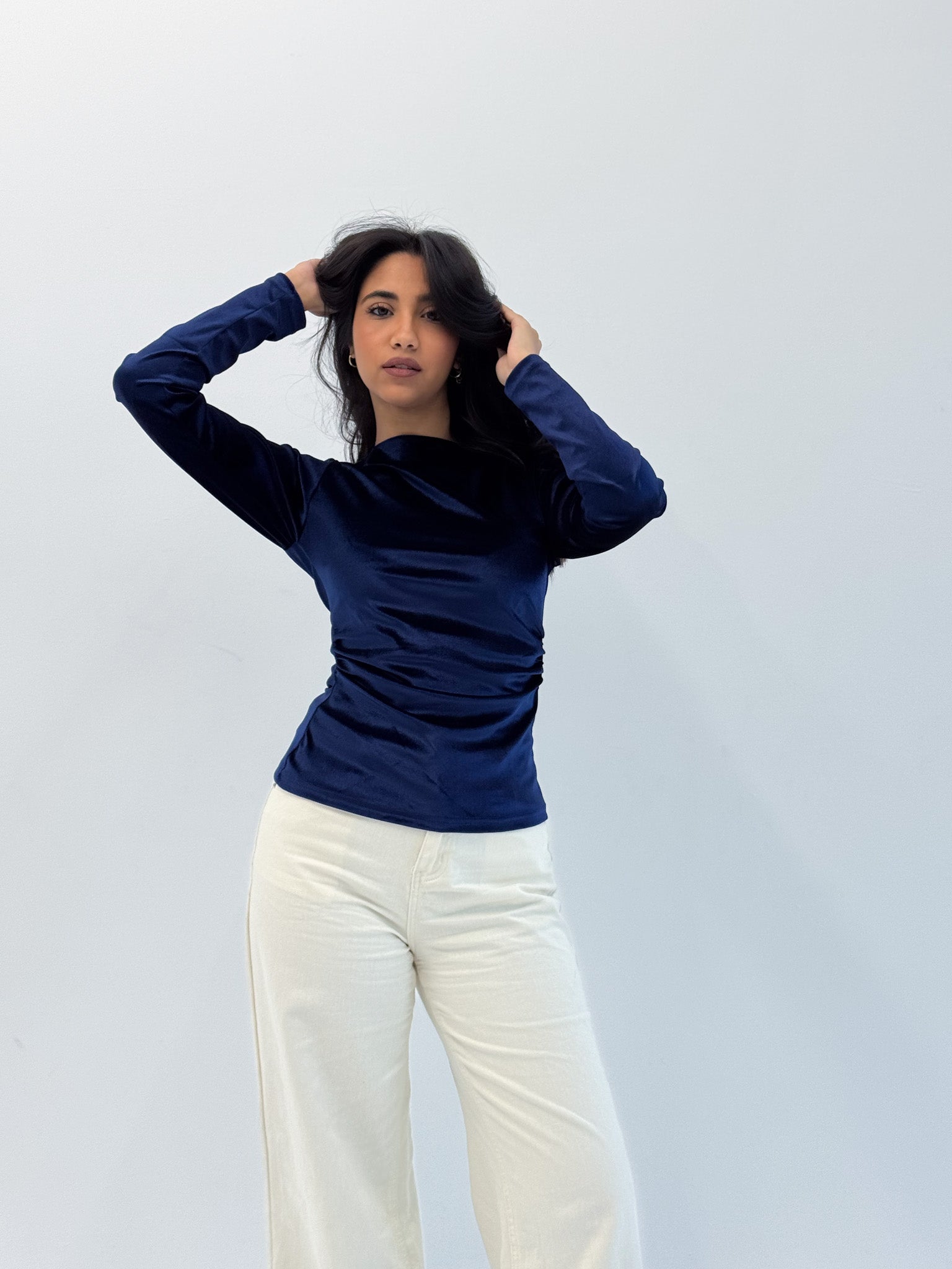 Long Sleeve Midnight Navy Sabrina Velvet Top