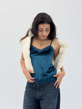 Bruttle Teal Blue Velvet Top