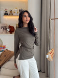 Long Sleeve Soft Olive Sabrina Jersey Top