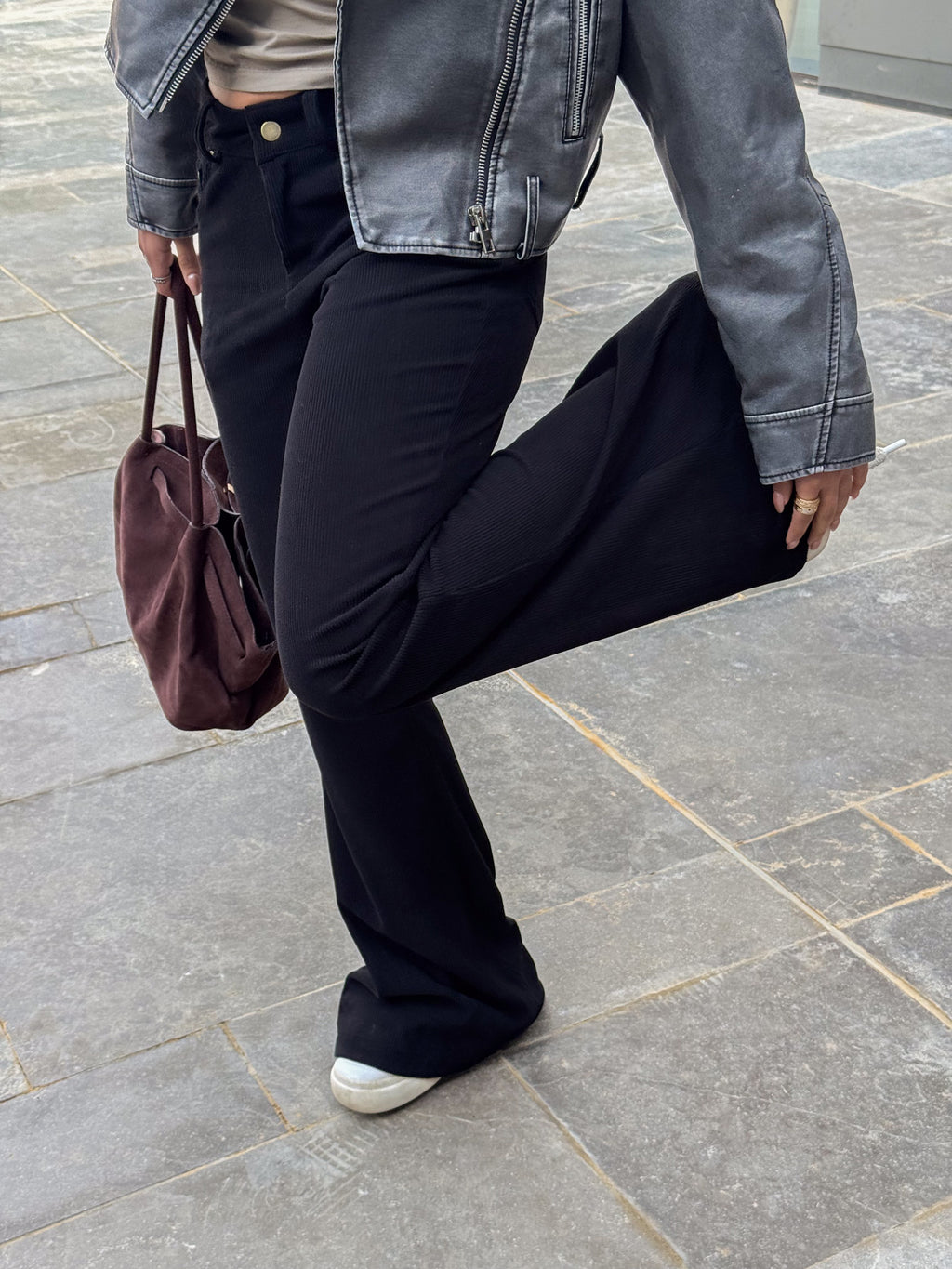 Soft Black Flared Velvet - Pants