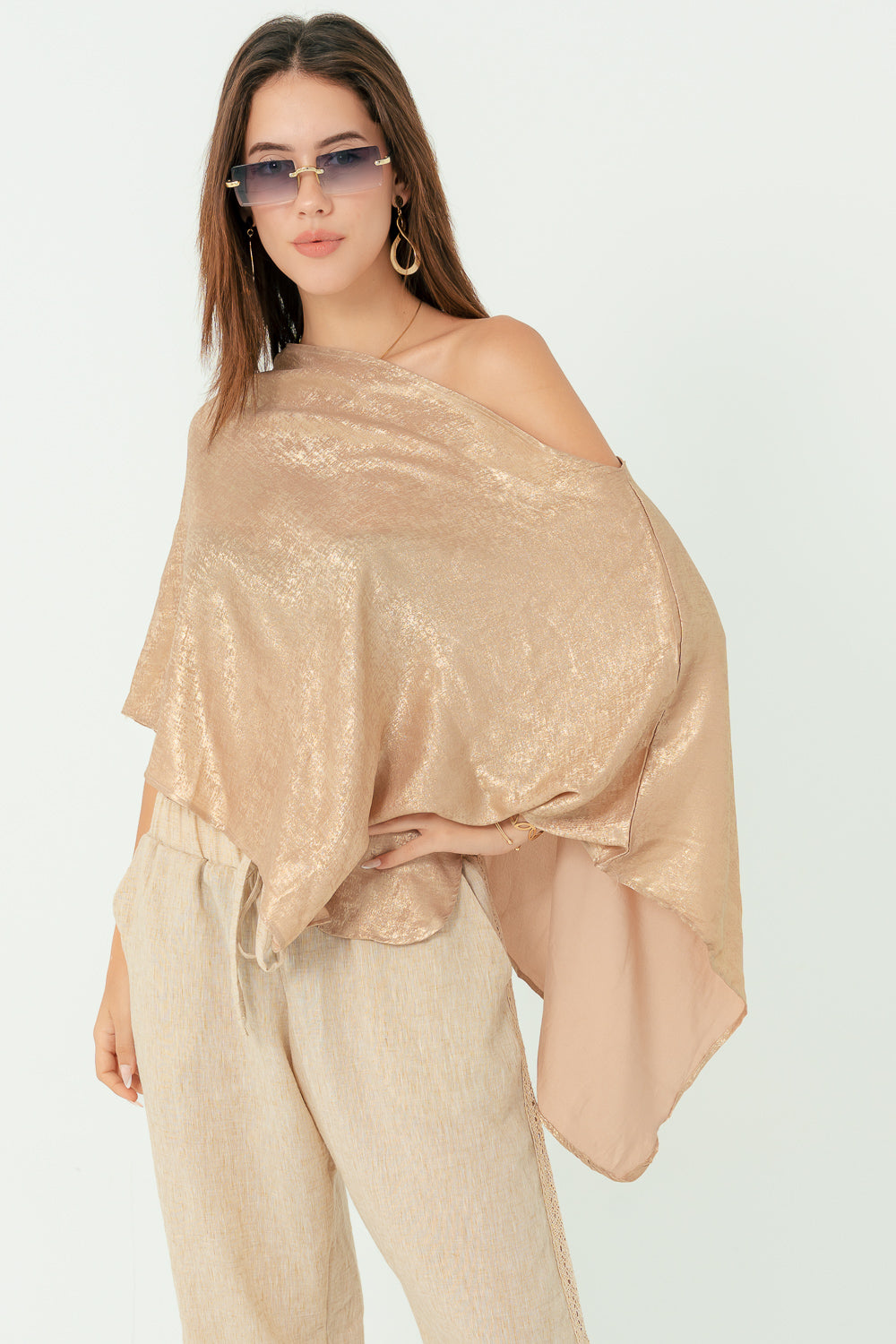 Shimmer Gold Off Shoulder Shawl