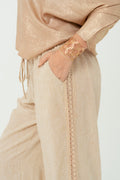 Sand linen Pants with Elegant Golden Strap