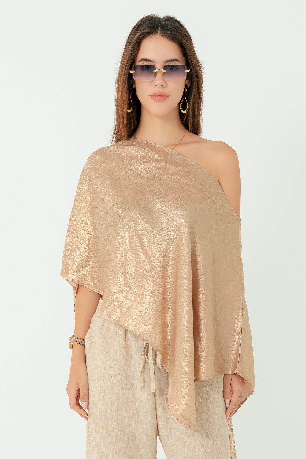 Shimmer Gold Off Shoulder Shawl