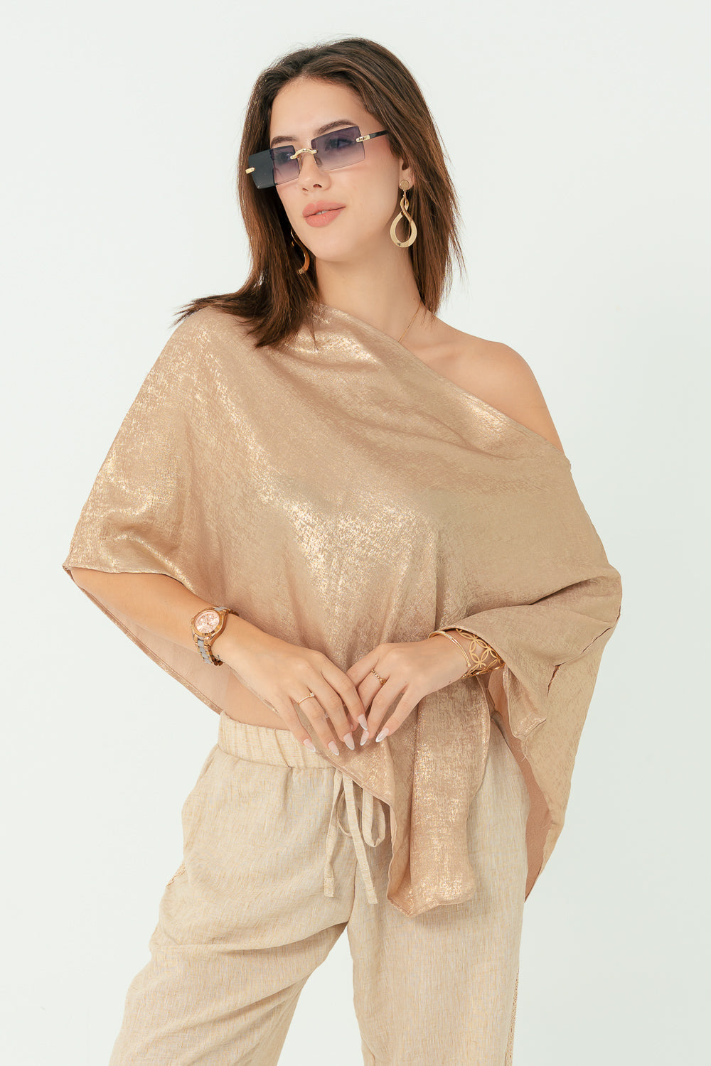Shimmer Gold Off Shoulder Shawl