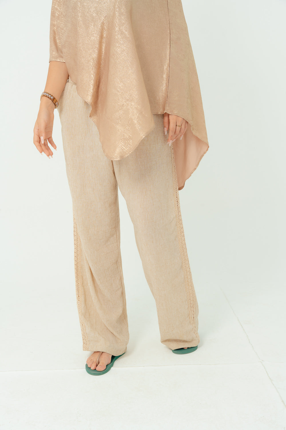 Sand linen Pants with Elegant Golden Strap