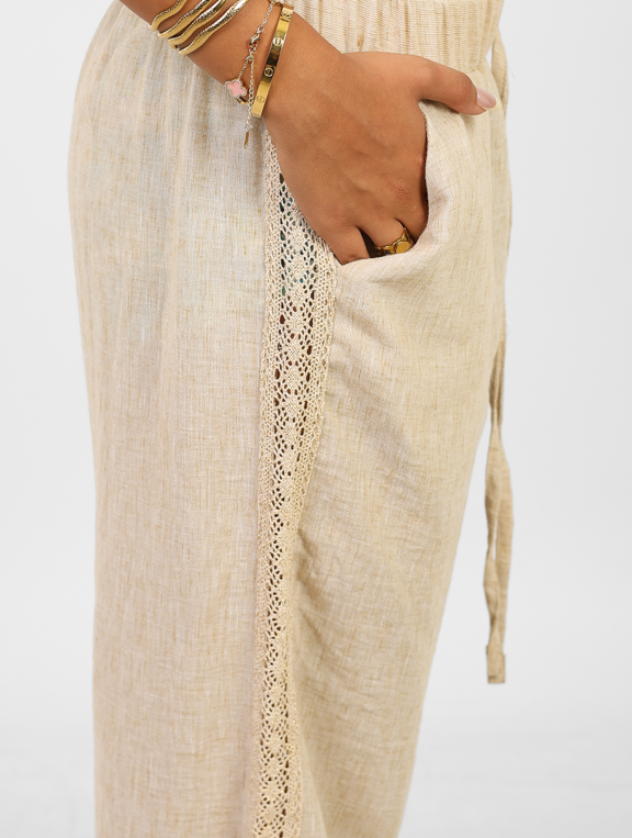 Sand Linin Pants with Elegant Golden Strap